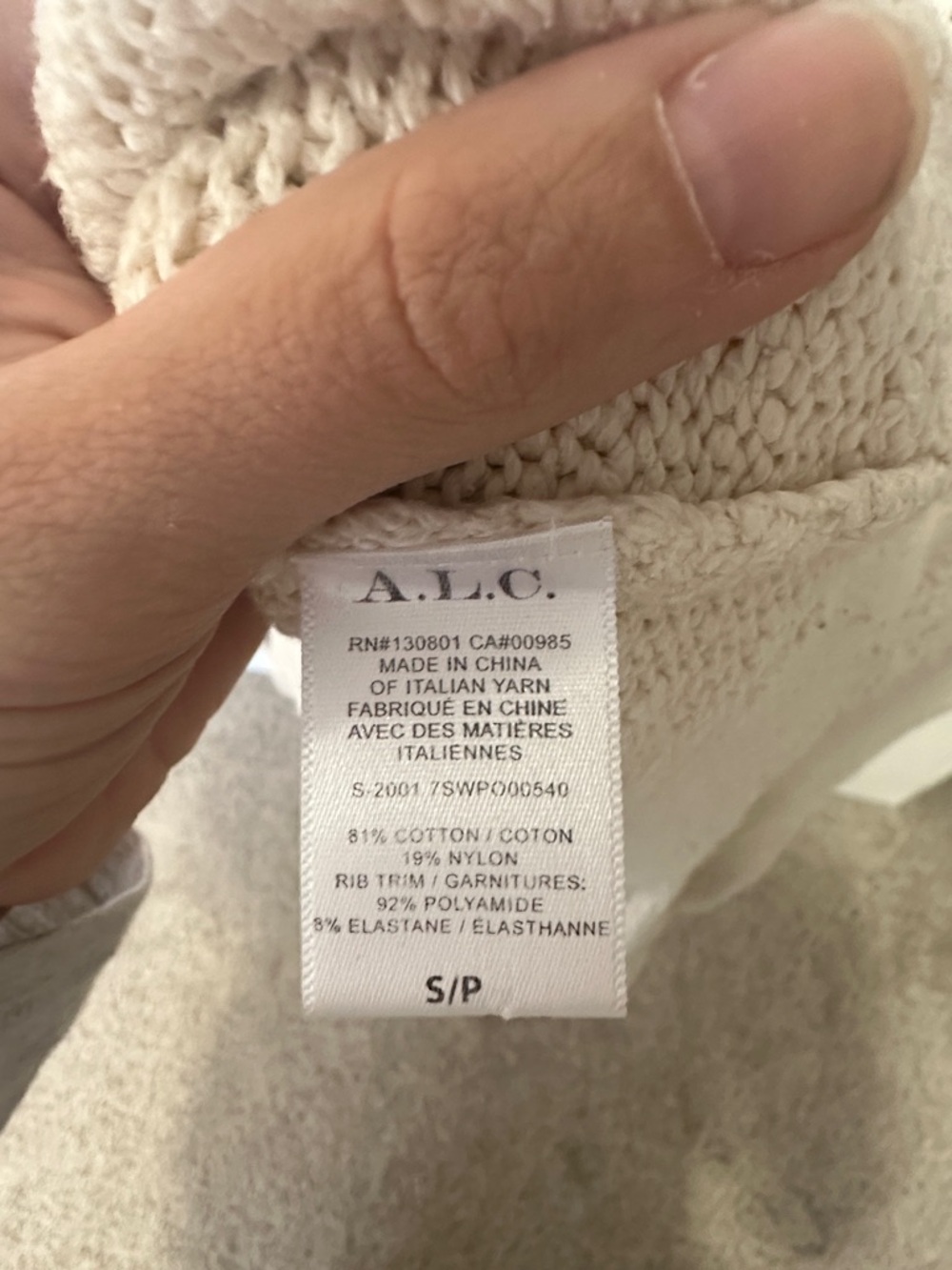 A.L.C. Cream Cotton Crewneck Sweater - Picture 5 of 5